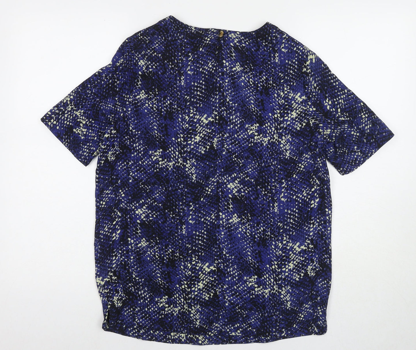 Marks and Spencer Womens Blue Geometric Polyester Basic T-Shirt Size 8 Round Neck