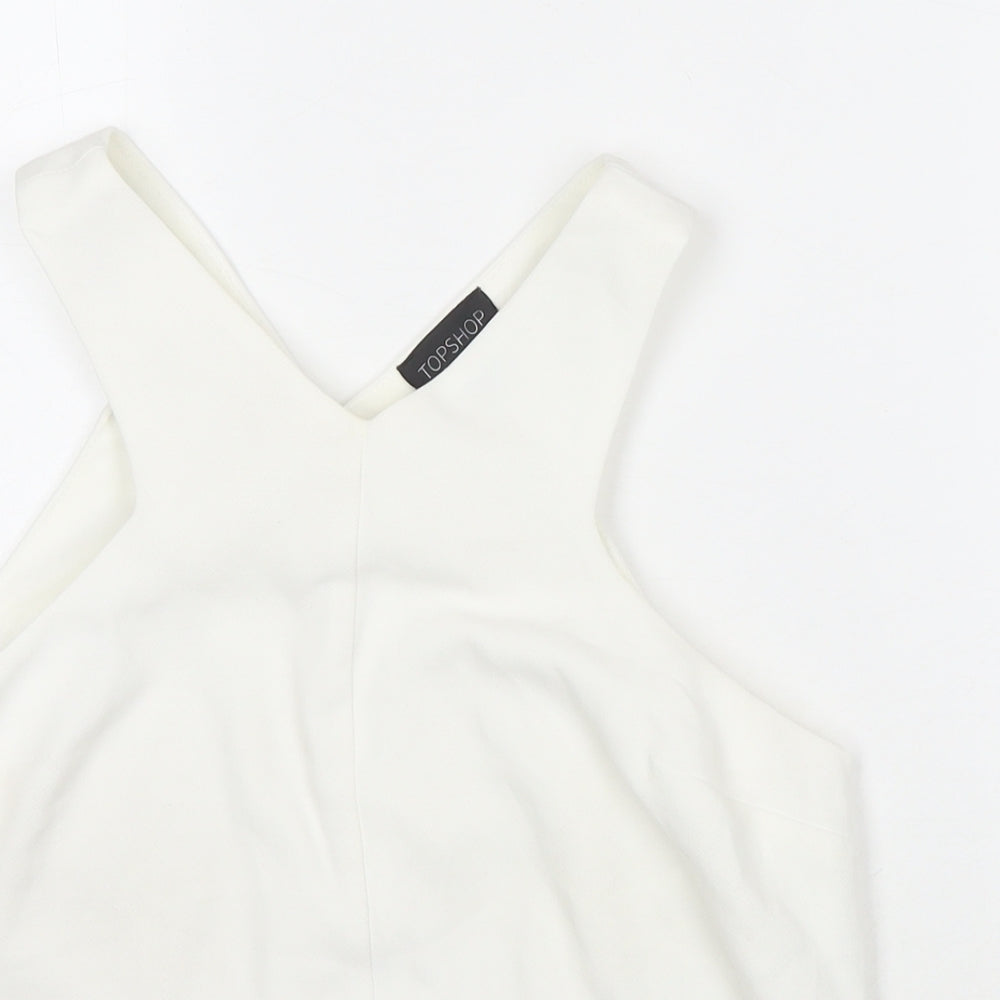 Topshop Womens White Polyester Basic Tank Size 8 V-Neck