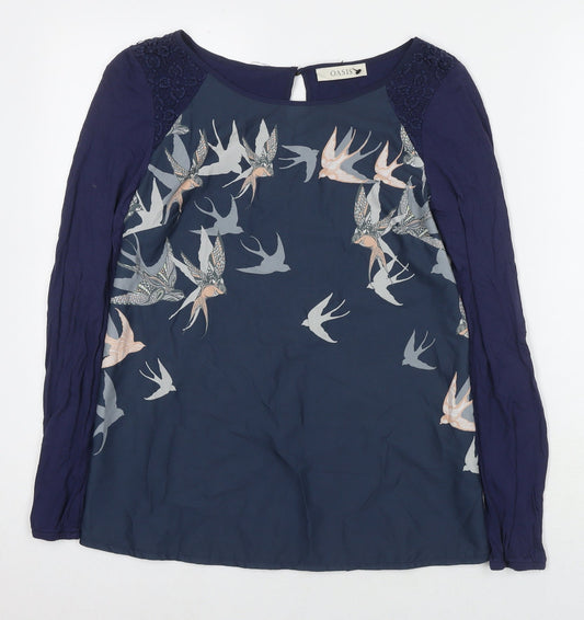 Oasis Womens Blue Polyester Basic Blouse Size S Round Neck