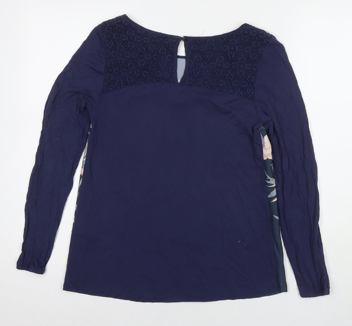 Oasis Womens Blue Polyester Basic Blouse Size S Round Neck