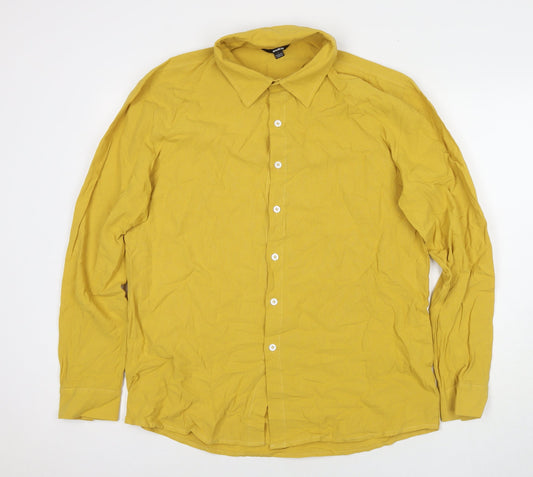 Ouku Womens Yellow Cotton Tunic Button-Up Size L Collared
