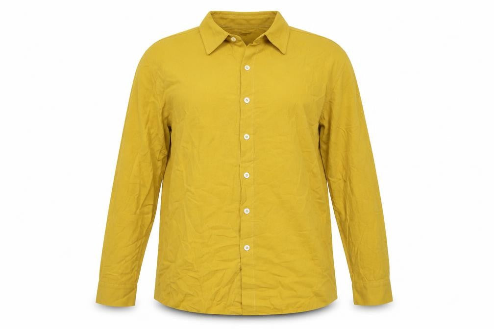 Ouku Womens Yellow Cotton Tunic Button-Up Size L Collared