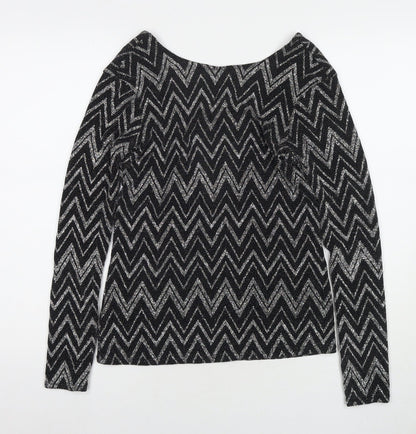 Boohoo Womens Black Geometric Polyester Basic Blouse Size 6 Round Neck