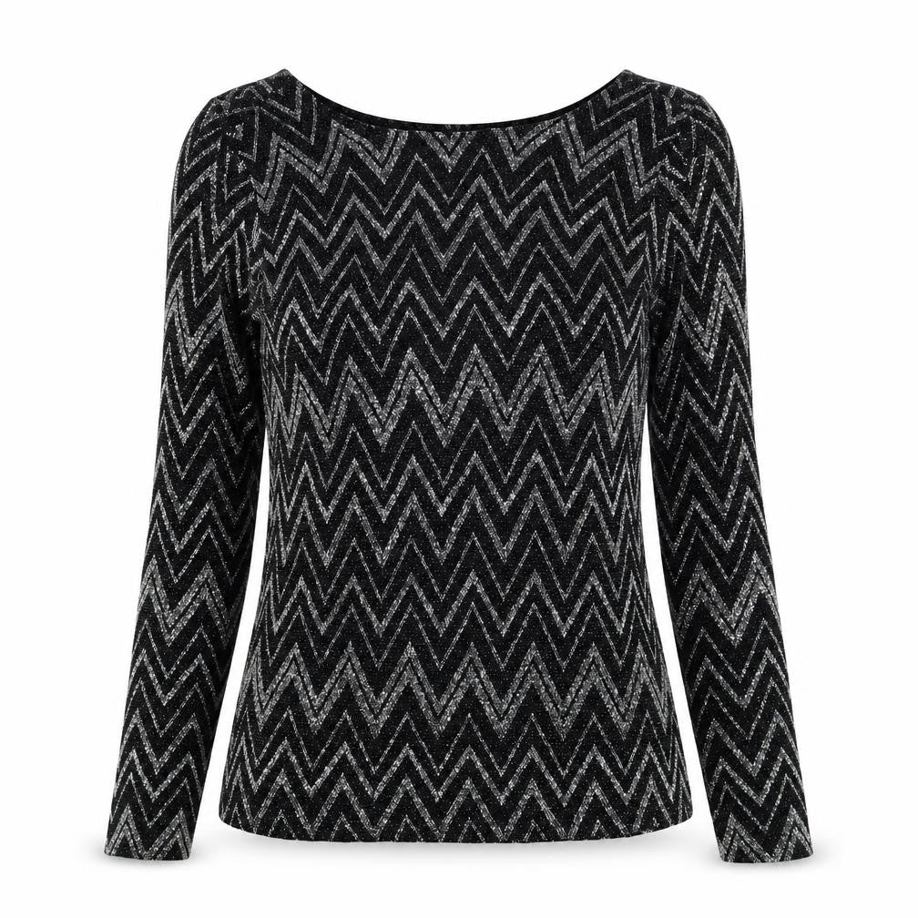 Boohoo Womens Black Geometric Polyester Basic Blouse Size 6 Round Neck