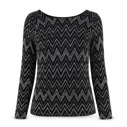 Boohoo Womens Black Geometric Polyester Basic Blouse Size 6 Round Neck