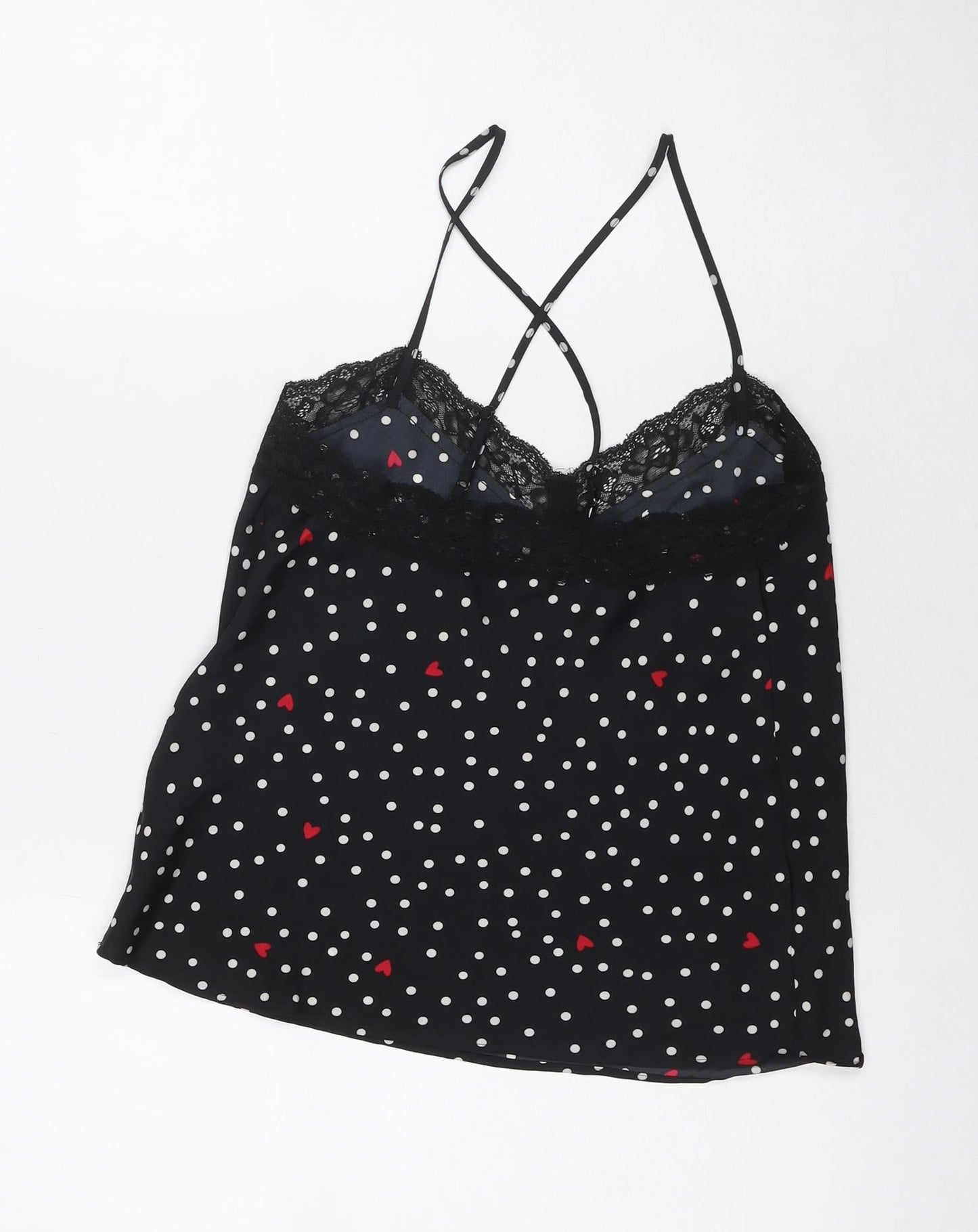 Marks and Spencer Womens Black Polka Dot Polyester Cami Pyjama Top Size 8