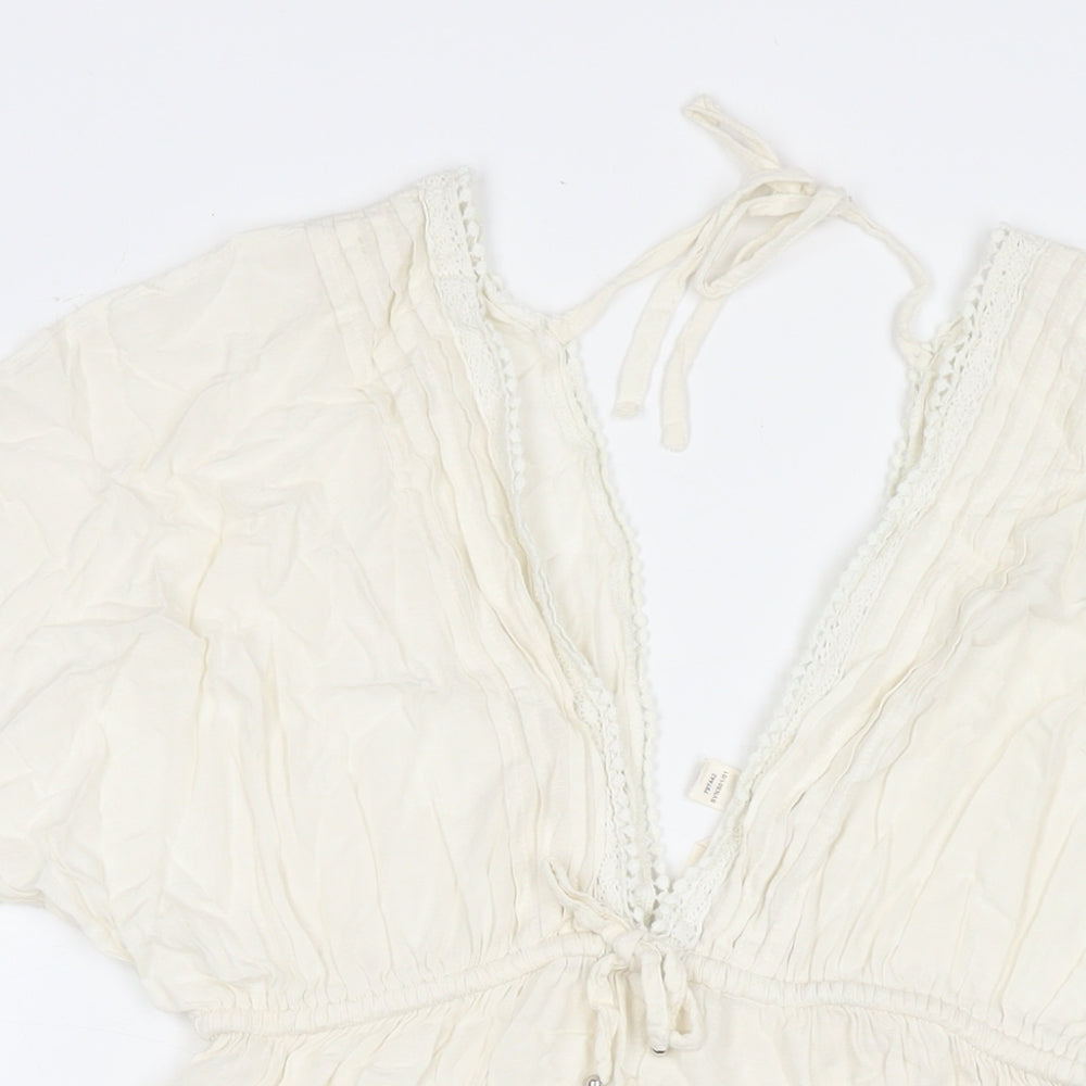 Accessorize Womens White Viscose Fit & Flare Size S V-Neck Pullover