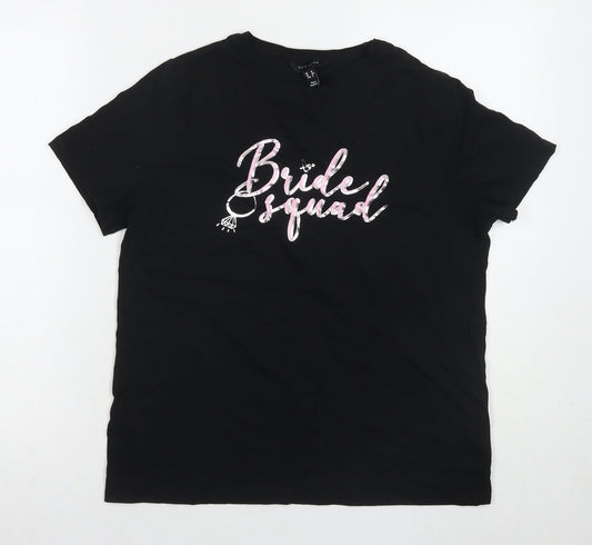 New Look Womens Black Cotton Basic T-Shirt Size 12 Round Neck - Bride Squad