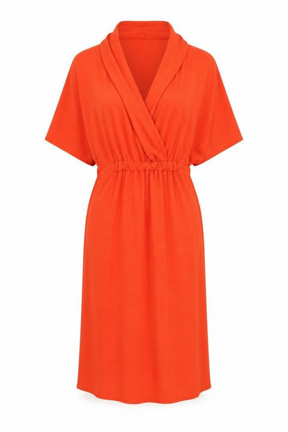 Front view of ASOS women’s orange polyester a-line, size UK 8, v-neck pullover