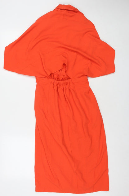Back view of ASOS women’s orange polyester a-line, size UK 8, v-neck pullover