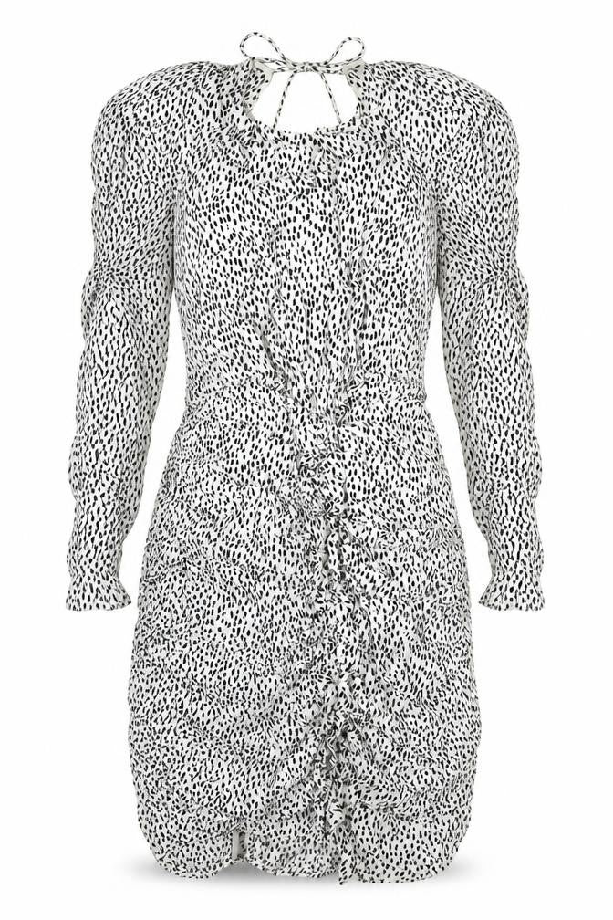 Zara Womens White Polka Dot Viscose A-Line Size S V-Neck Zip