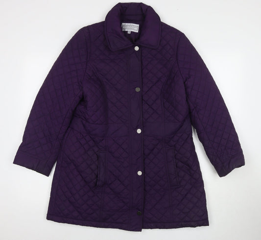 Debenhams Womens Purple Quilted Coat Size 14 Zip