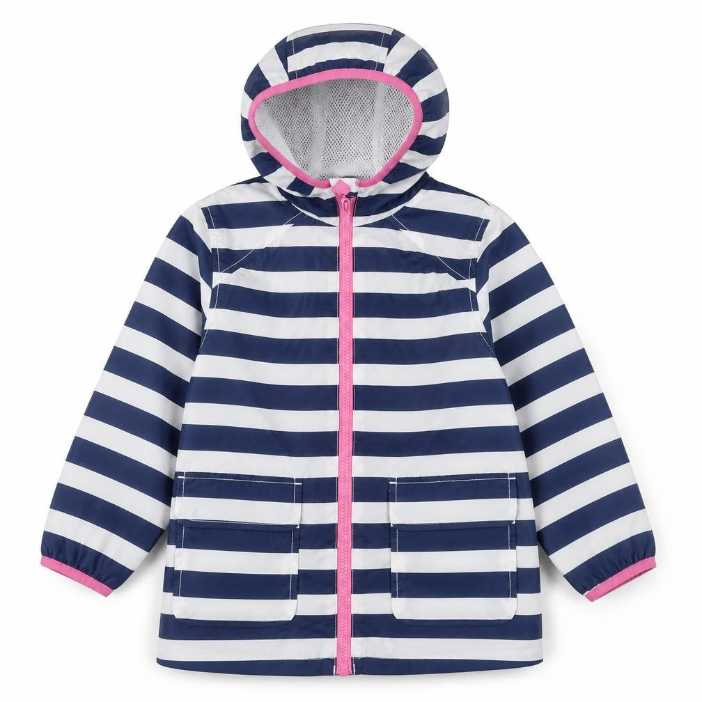 Marks & Spencer Girls Blue Striped Rain Coat Jacket Size 4-5 Years Zip