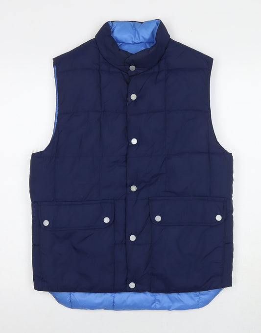 H&M Mens Blue Gilet Waistcoat Size S Snap
