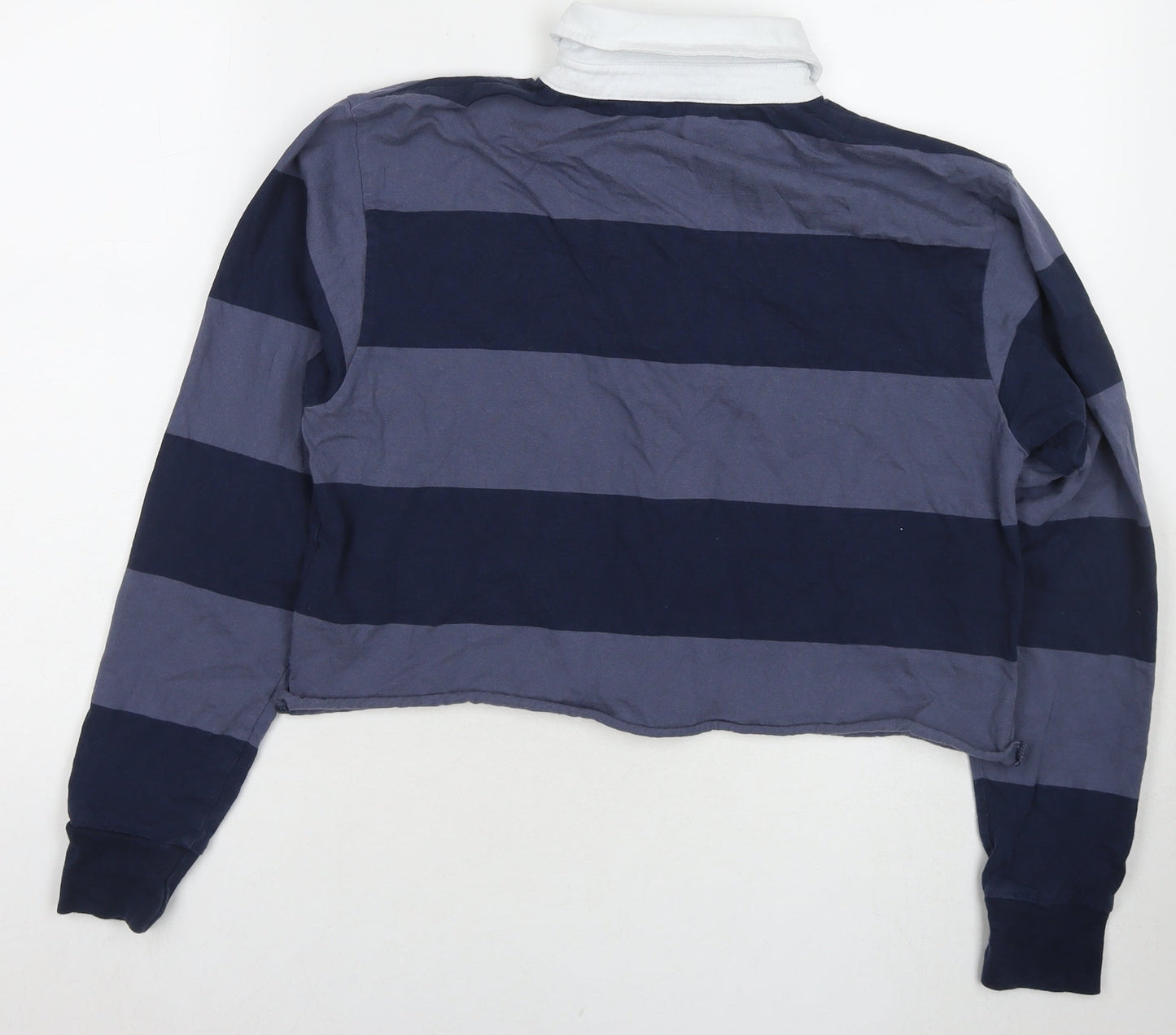 Brandy Melville Womens Blue Striped Cotton Cropped Polo Size M Collared - Label Size 170/84A