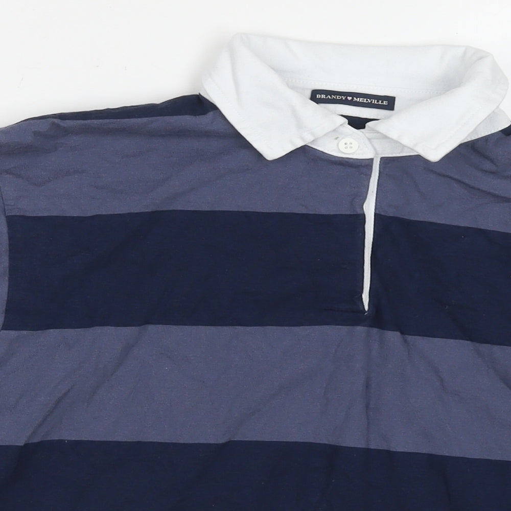 Brandy Melville Womens Blue Striped Cotton Cropped Polo Size M Collared - Label Size 170/84A