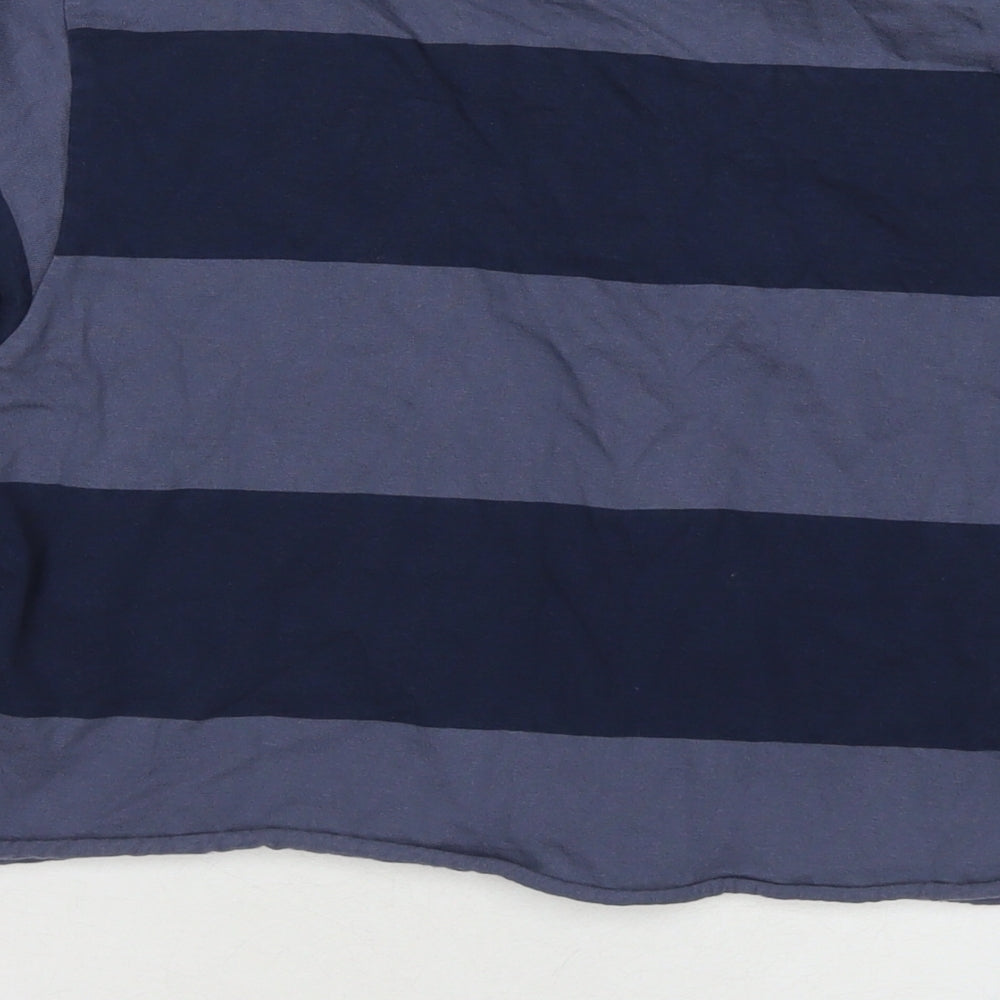 Brandy Melville Womens Blue Striped Cotton Cropped Polo Size M Collared - Label Size 170/84A