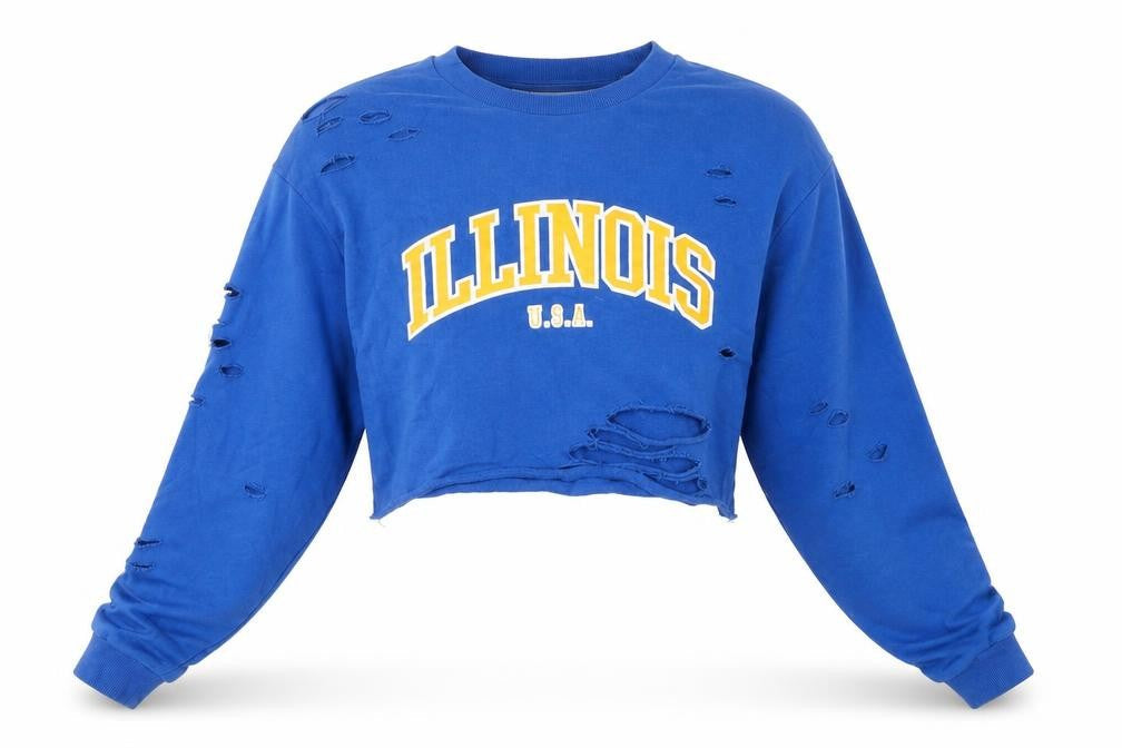 Topshop Womens Blue Cotton Pullover Sweatshirt Size 8 Pullover - Distressed