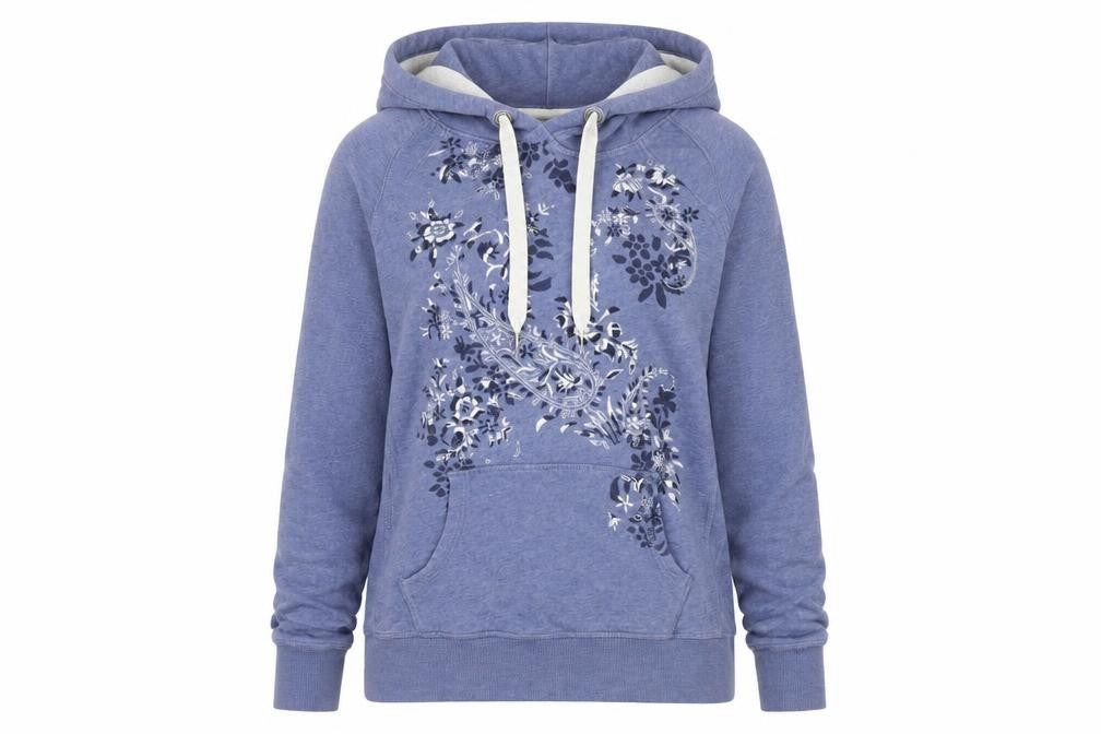 H&M Womens Blue Floral Cotton Pullover Hoodie Size M Pullover