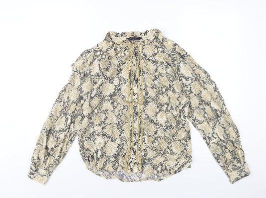 Marks and Spencer Womens Beige Animal Print Viscose Basic Blouse Size 10 Round Neck - Snake Print