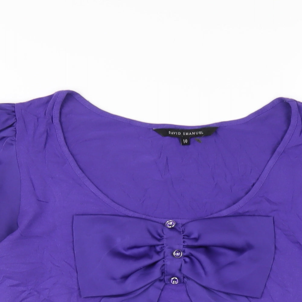David Emanuel Womens Purple Viscose Basic T-Shirt Size 10 Scoop Neck