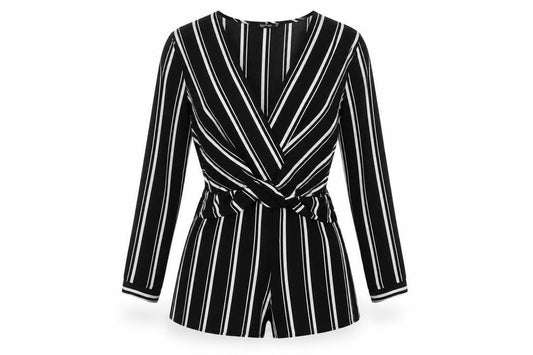 Boohoo Womens Black Striped Polyester Playsuit One-Piece Size 10 Pullover