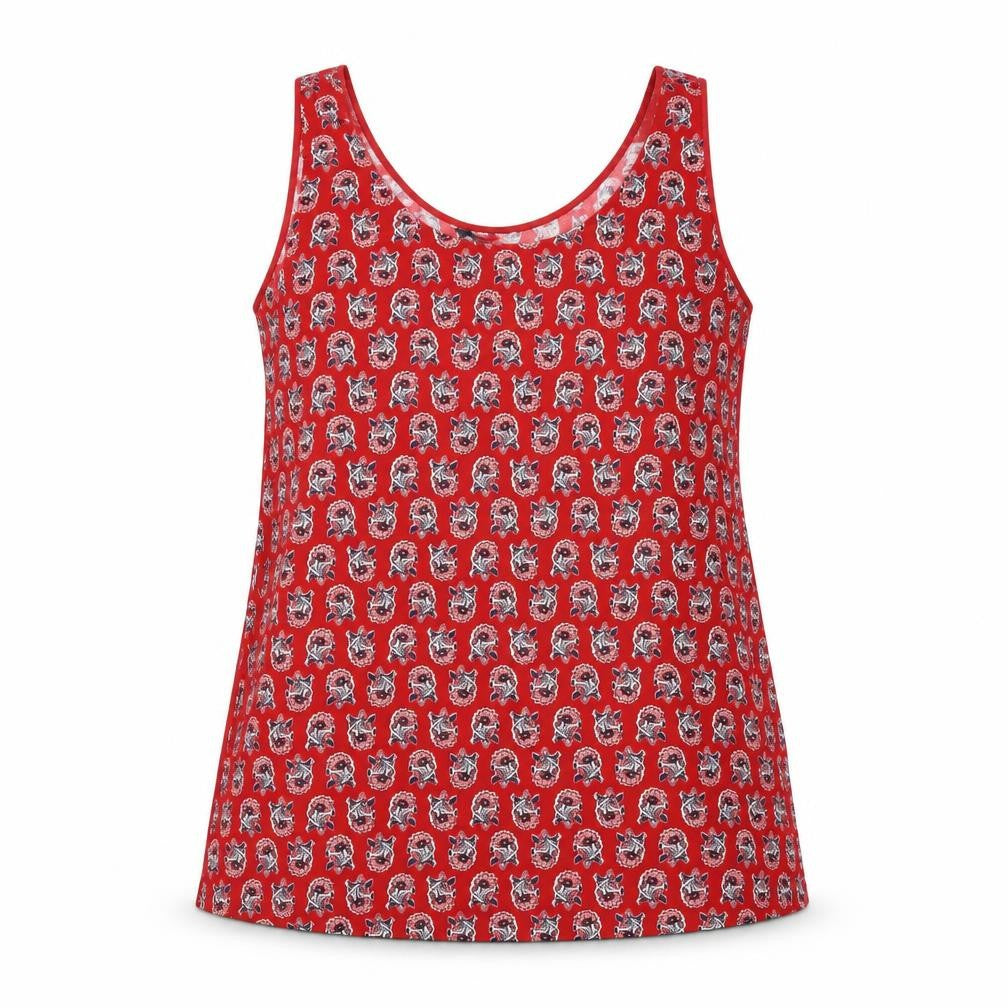 Marks & Spencer Womens Red Geometric Polyester Basic Tank Size 12 Scoop Neck