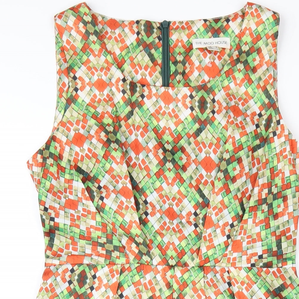 The Mod House Womens Multicoloured Geometric Polyester A-Line Size 8 Round Neck Zip