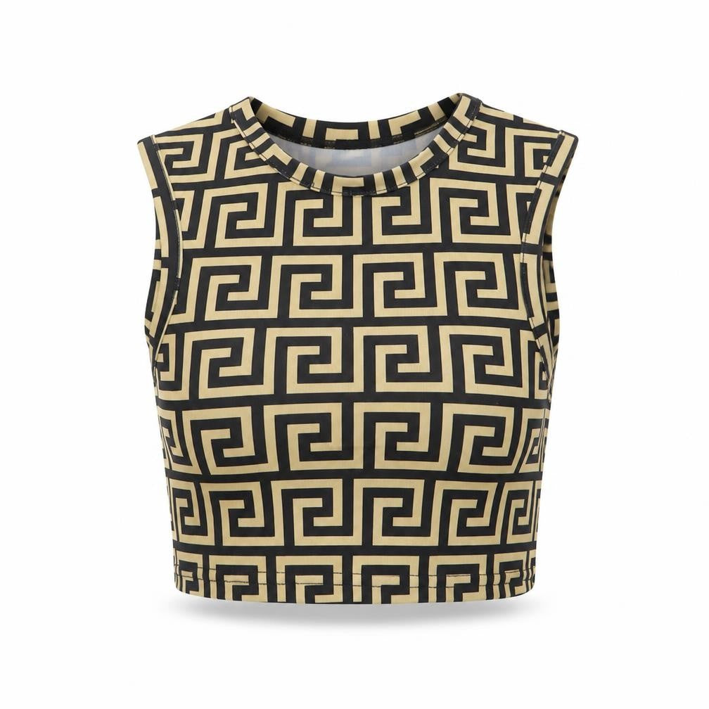 I SAW IT FIRST Womens Beige Geometric Polyester Cropped Tank Size 6 Round Neck