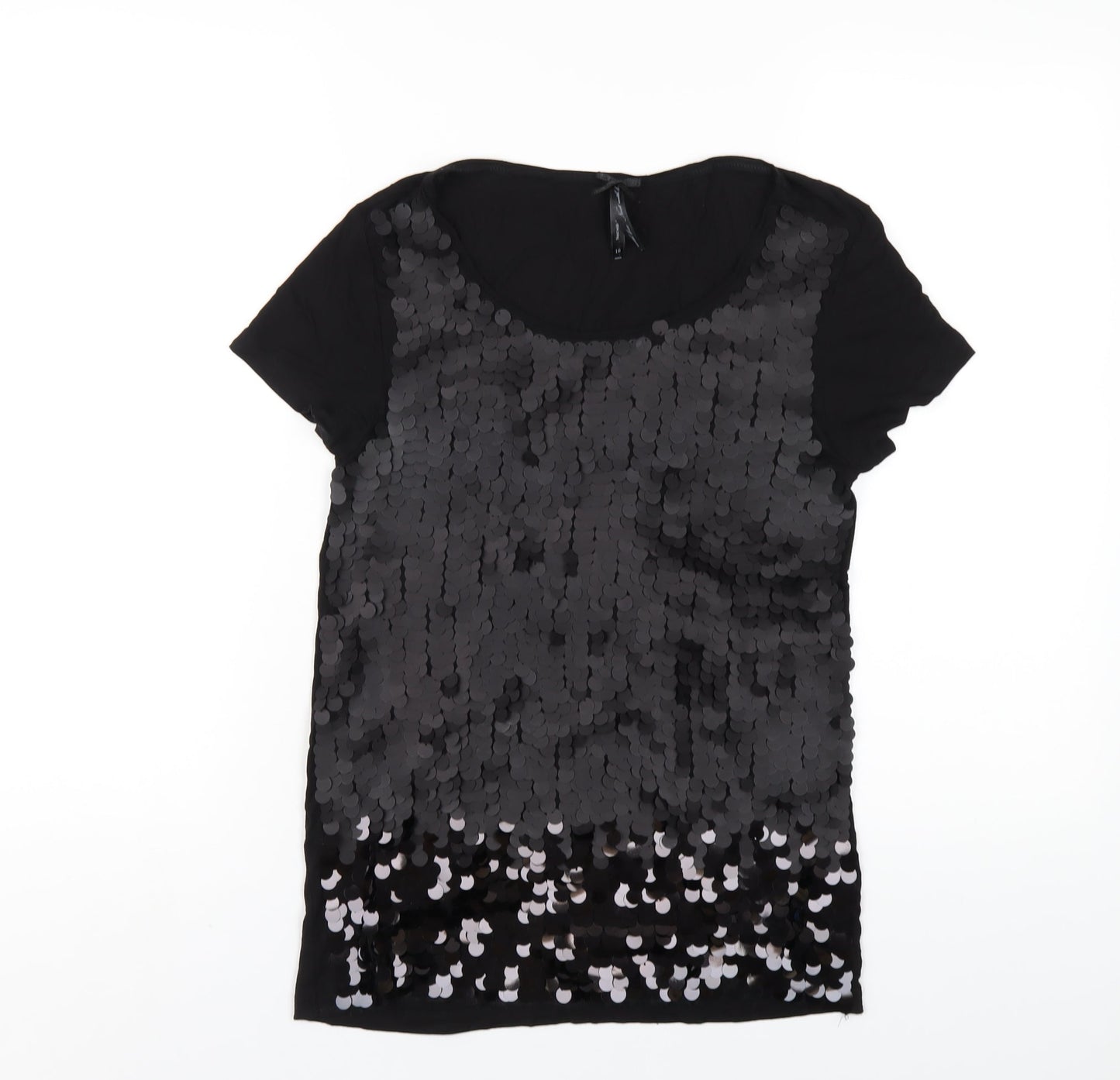 NEXT Womens Black Viscose Basic T-Shirt Size 10 Round Neck