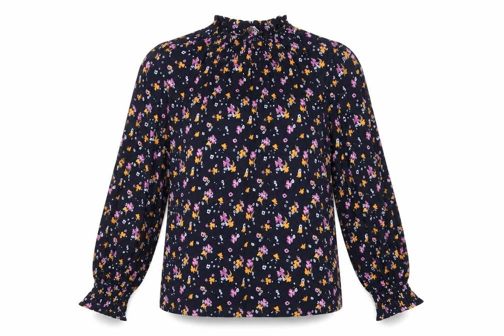 Marks & Spencer Womens Blue Floral Viscose Basic T-Shirt Size 10 Round Neck