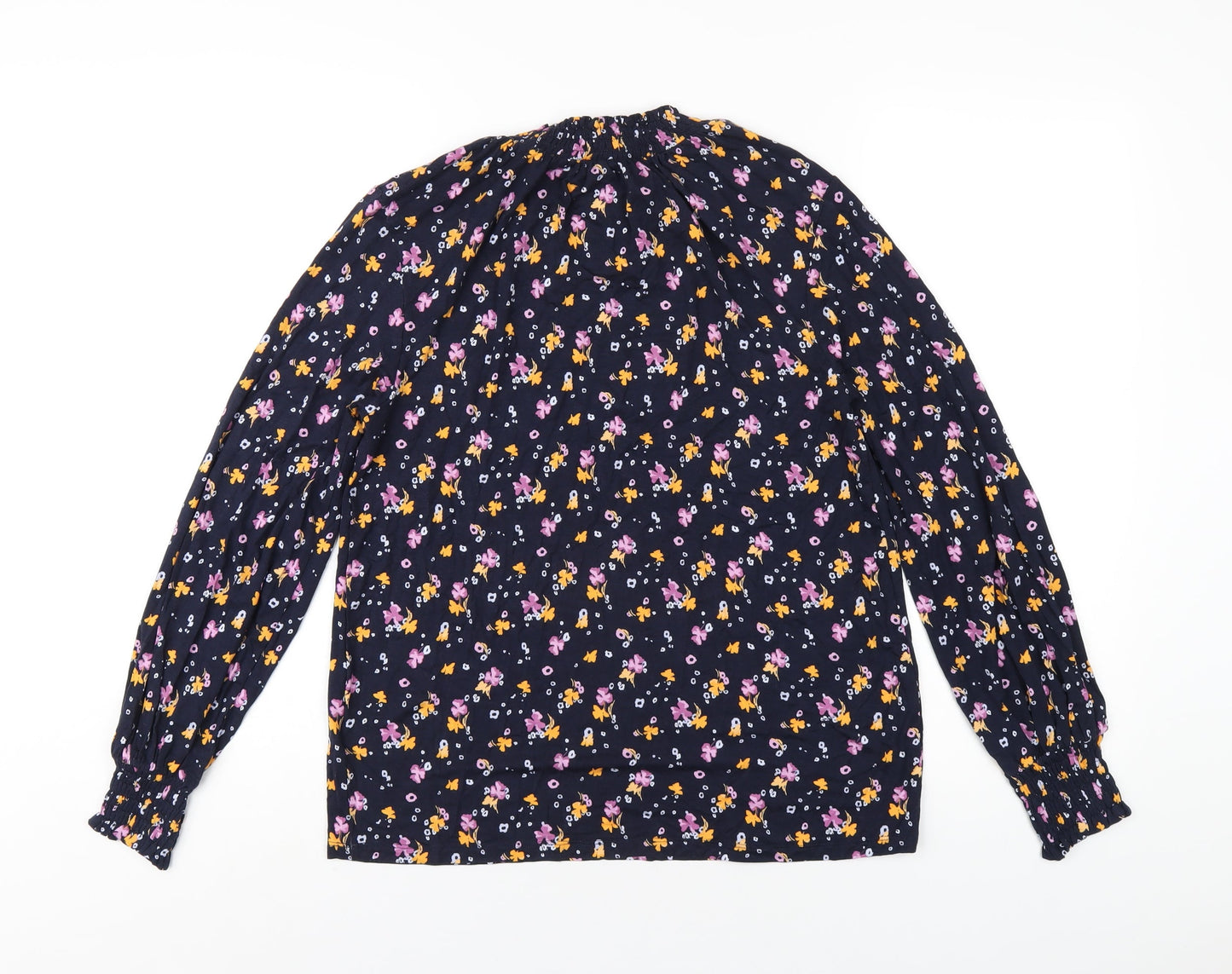 Marks and Spencer Womens Blue Floral Viscose Basic T-Shirt Size 10 Round Neck