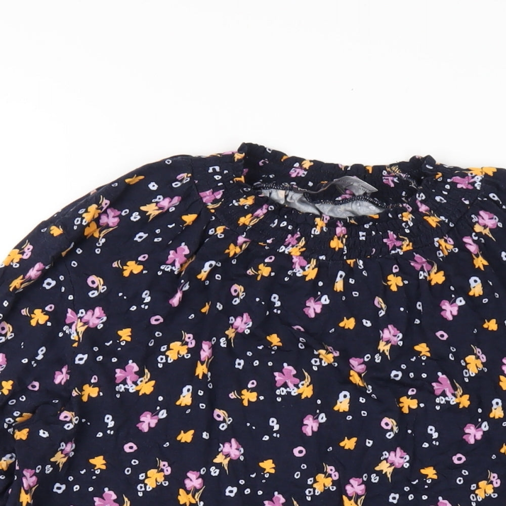 Marks and Spencer Womens Blue Floral Viscose Basic T-Shirt Size 10 Round Neck