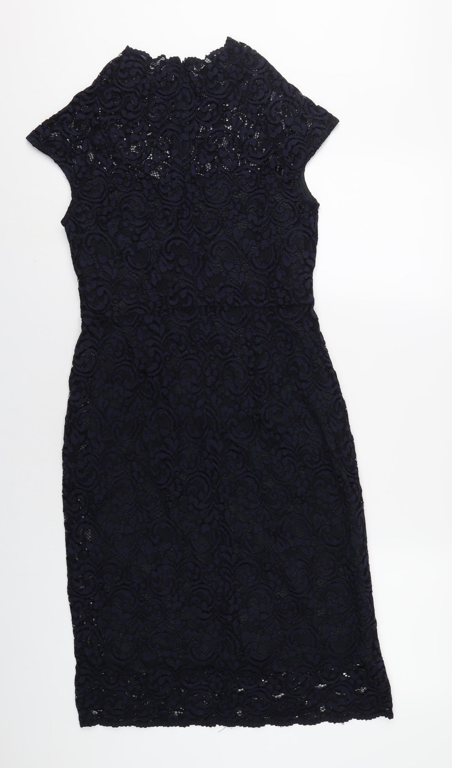 Phase Eight Womens Blue Polyamide A-Line Size 12 Round Neck Zip