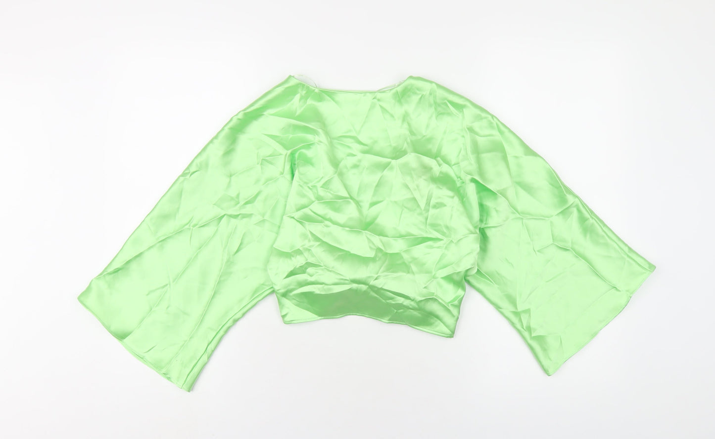 Zara Womens Green Polyester Cropped T-Shirt Size M Round Neck