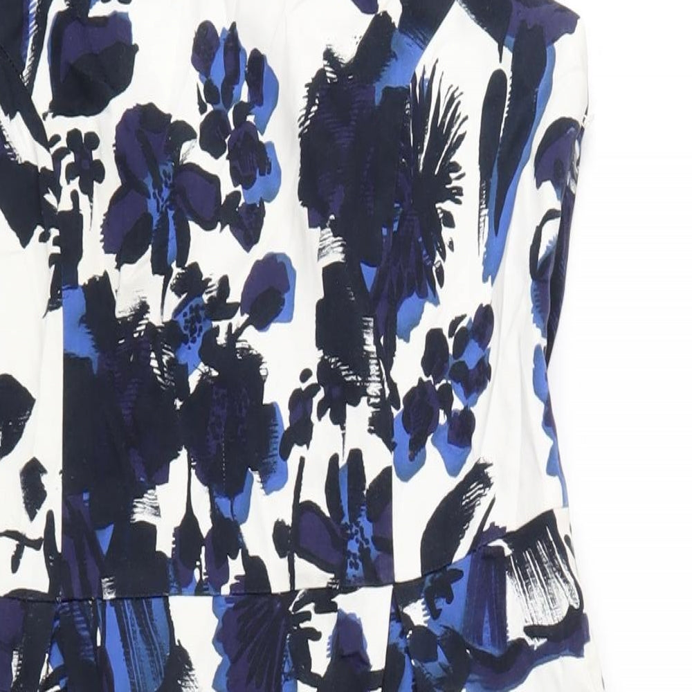 Planet Womens Blue Floral Cotton A-Line Size 12 Round Neck Zip