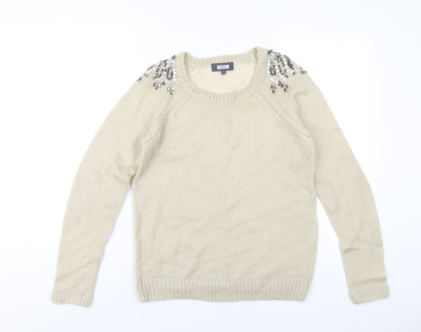NEXT Womens Beige Round Neck Acrylic Pullover Jumper Size 10