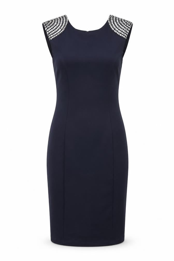 Miss Selfridge Womens Blue Polyester Bodycon Size 8 Round Neck Zip