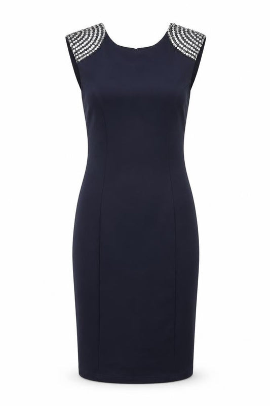 Miss Selfridge Womens Blue Polyester Bodycon Size 8 Round Neck Zip
