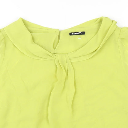 Close-up detail of Roman women’s green polyester basic t-shirt, size UK 14, round neck