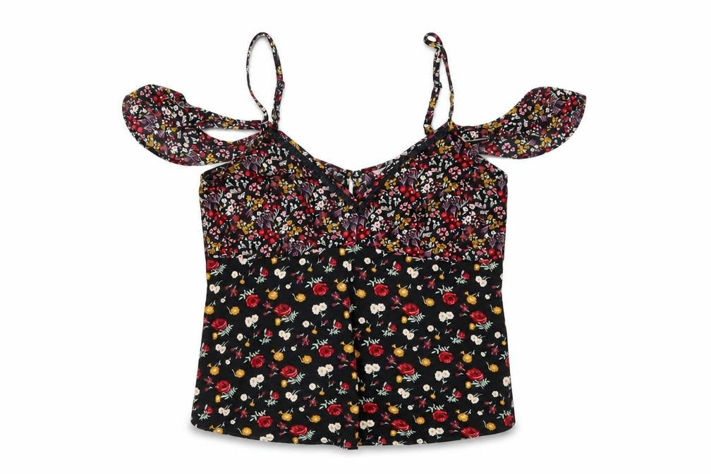 Miss Selfridge Womens Black Floral Polyester Camisole T-Shirt Size 8 V-Neck