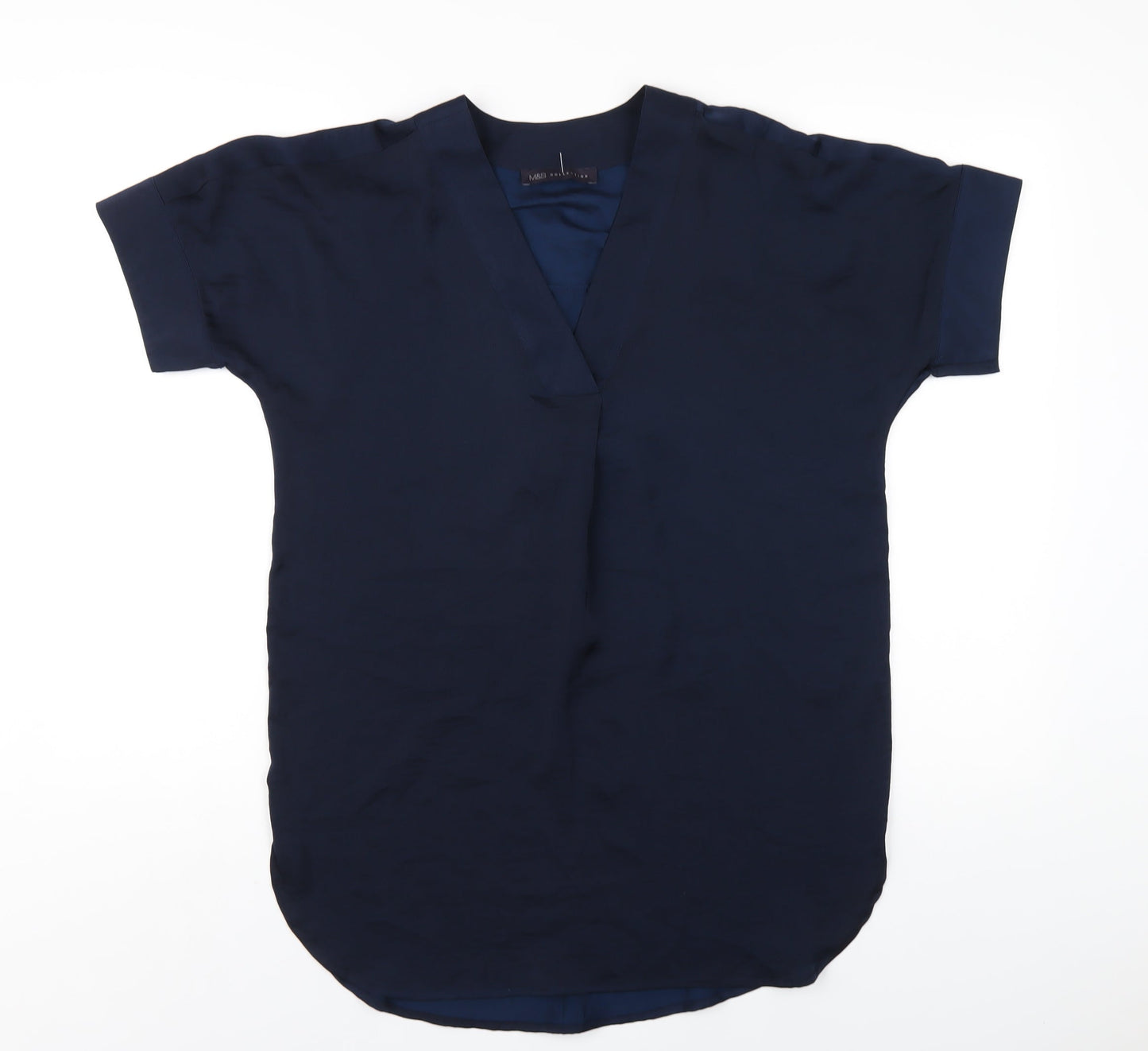 Marks and Spencer Womens Blue Polyester Basic Blouse Size 6 V-Neck