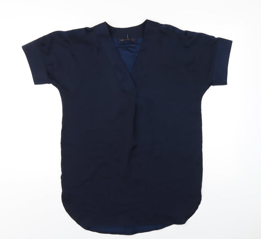 Marks and Spencer Womens Blue Polyester Basic Blouse Size 6 V-Neck