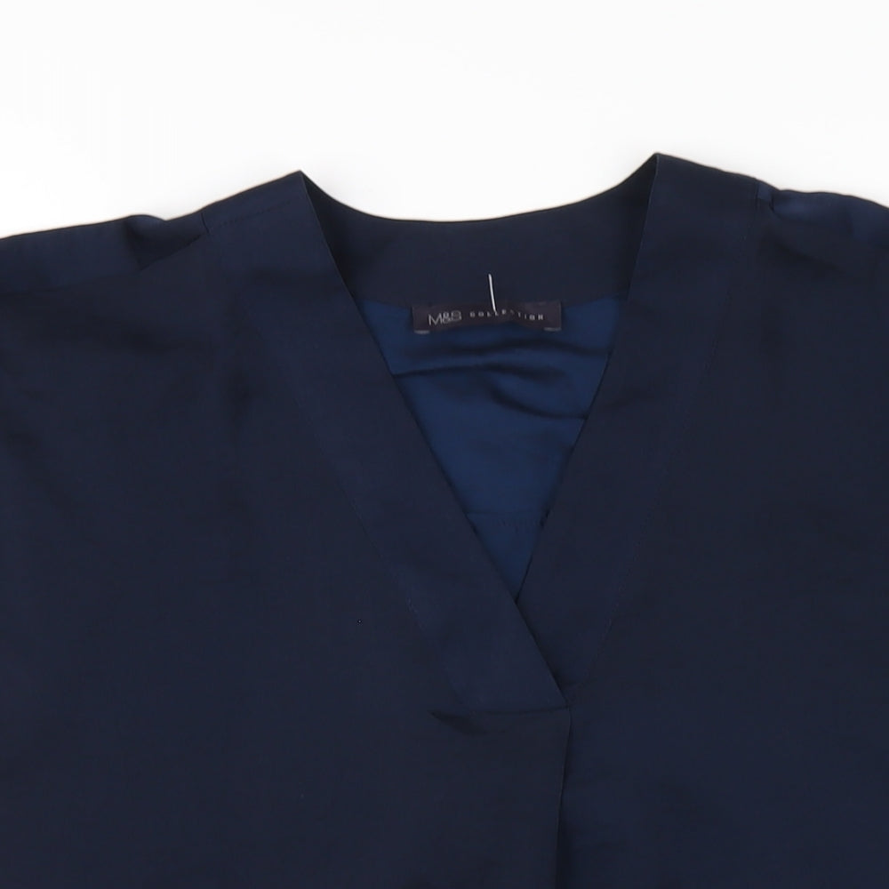 Marks and Spencer Womens Blue Polyester Basic Blouse Size 6 V-Neck
