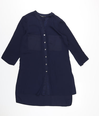 Additional front view of Roman women’s blue polyester a-line, size UK 10, v-neck button