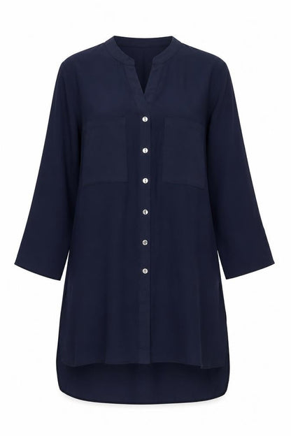 Front view of Roman women’s blue polyester a-line, size UK 10, v-neck button