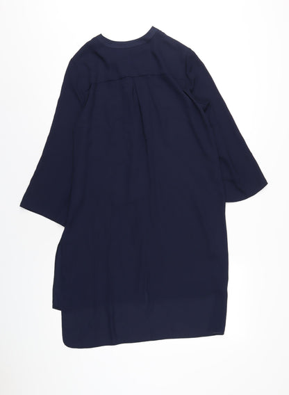Back view of Roman women’s blue polyester a-line, size UK 10, v-neck button