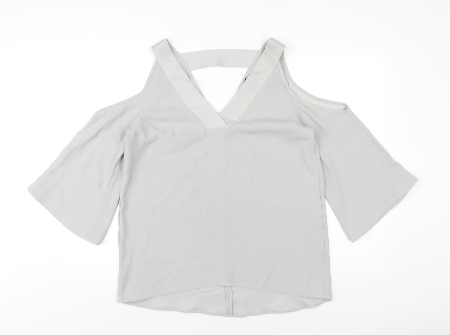 River Island Womens Grey Polyester Basic T-Shirt Size 10 V-Neck