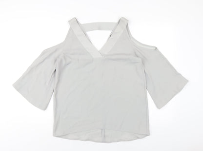 River Island Womens Grey Polyester Basic T-Shirt Size 10 V-Neck