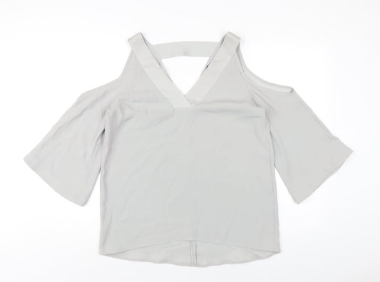 River Island Womens Grey Polyester Basic T-Shirt Size 10 V-Neck
